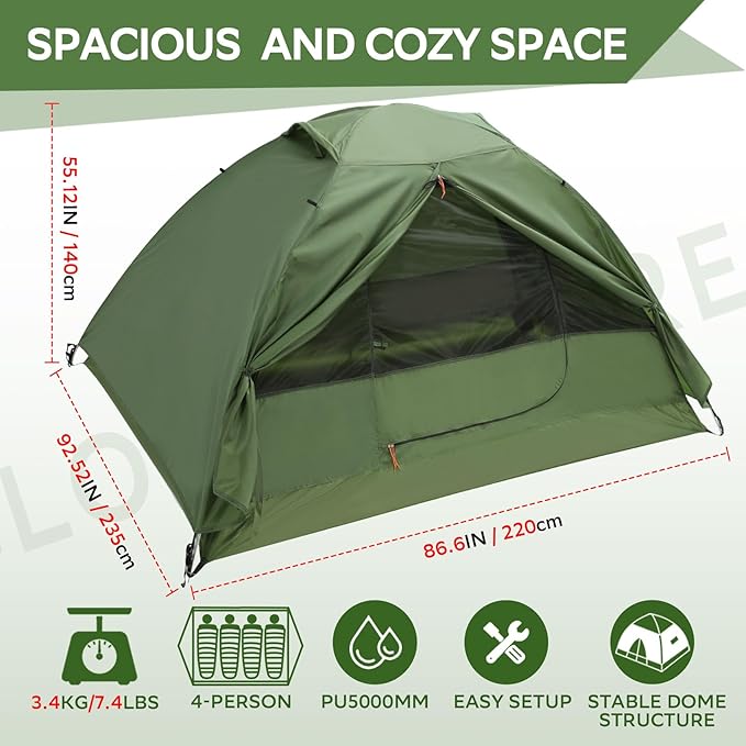 Clostnature Crux Lightweight Tent for Backpacking - 1/2/3/4 Person Ultralight Backpacking Tent, Waterproof Easy Setup Camping Tent, Hiking Tent for Outdoor, Hiking and Mountaineering