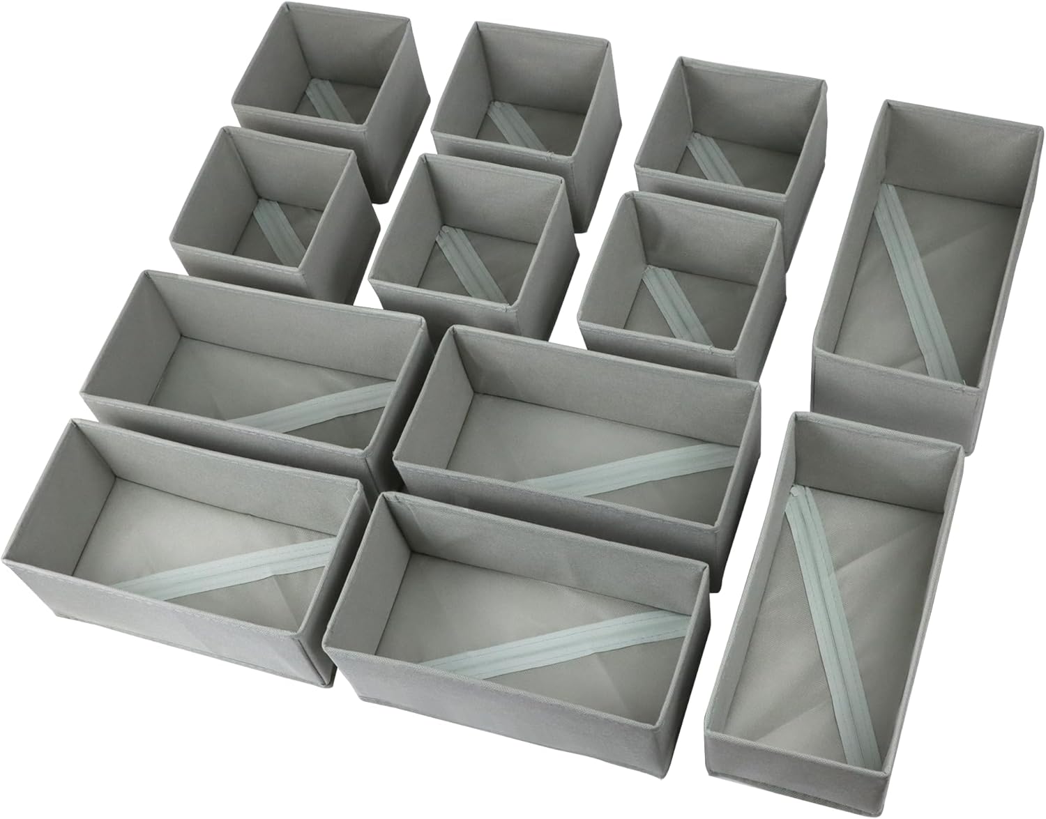 Set of 12 Drawer Organizer, Fabric Closet Organizer and Storage Baskets,Foldable Drawer Divider for Clothing,Sock,Ties,Underwear Drawer Organizers,Set of Cabinet Storage Boxes (Gray)