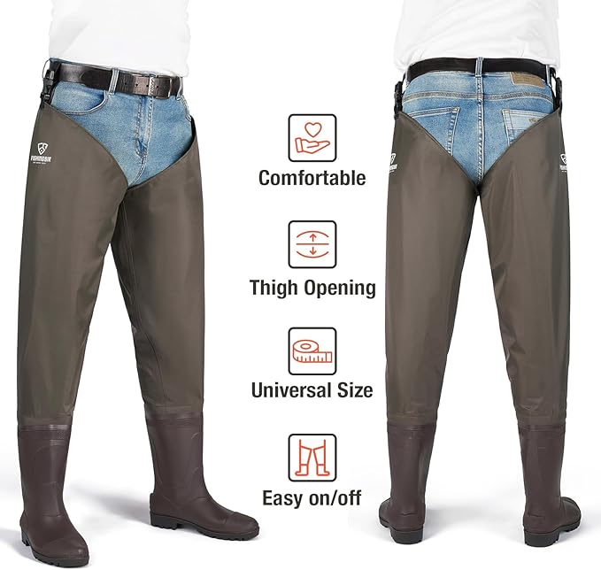 Hip Waders Waterproof Hip Boots Cleated 2-Ply Nylon/PVC Fishing Hip Wader