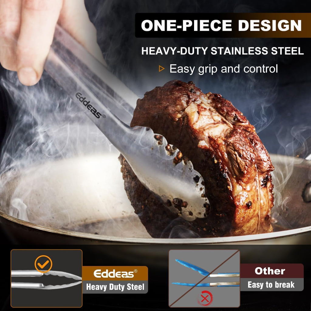 Tongs For Cooking - Heat Resistant 600 Degrees, All Metal Kitchen Tweezers Tongs, Heavy Duty Stainless Steel Cooking for Food, Grill, BBQ, Dishwasher safe Set of 4 (12" & 9in)