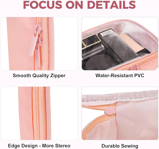 Moyad TSA Approved Clear Toiletry Bag, 2 Pack Quart Size 3-1-1 Liquids Pouch for Travel, Transparent Makeup & Cosmetic Organizer for Women Men, Peach Pink