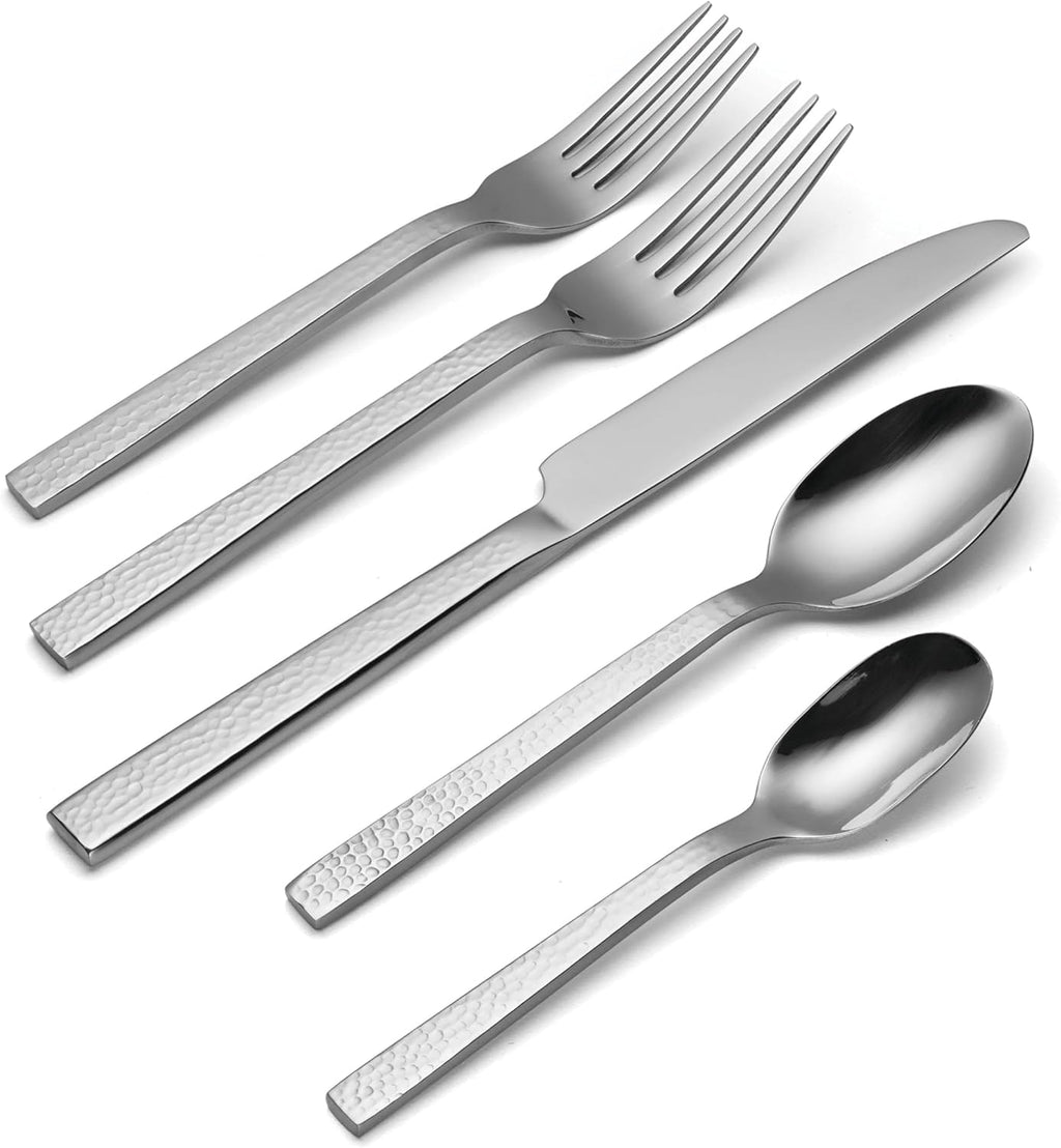 Oneida Chef's Table Hammered 20 Piece Everyday Flatware, Service for 4 18/0 Stainless Steel, Silverware Set (Pack of 2)