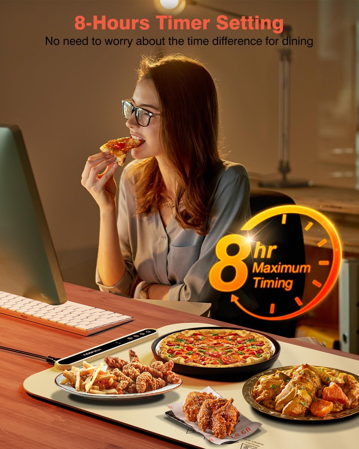 Food Warming Mat, iTRUSOU 27.5x16'' Electric Warming Tray with 7 Temp-Settings, Switchable Fahrenheit/Celsius, 99h Timer, Foldable Food Warmer Keep Food Warm at Buffet, Party, Sabbath, Daily Use