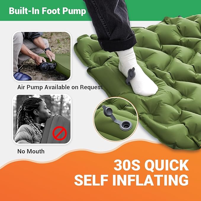 KingCamp Sleeping Pad for Camping, Inflatable Sleeping Pad Ultralight Connectable Camping Mattress with Pillow Built-in Foot Pump for Backpacking Hiking Tent Cot