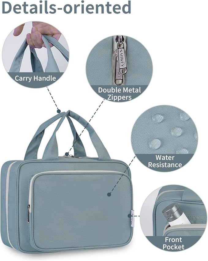 Travel Toiletry Bag for Women Large Hanging Makeup Bag Organizer Toiletries Bag for Full Size Essentials Accessories Cosmetics (Greyish Blue (Large))