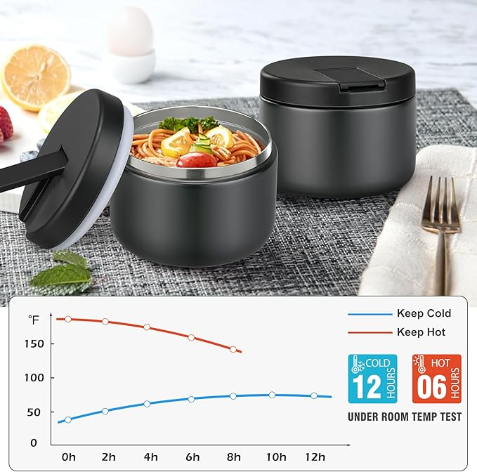 12oz Food Thermo for Hot Food Insulated Vacuum Soup Jar with Buckle Lid, Stainless Steel Wide Mouth Leak Proof Lunch Container