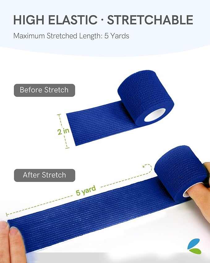 FriCARE Self Adhesive Bandage Wrap, Medical Tape in First Aid Kit, Cohesive Bandages for Wounds Sport Vet, FSA/HSA Eligible, 2 Inches X 5 Yards 6 Rolls, Royal Blue