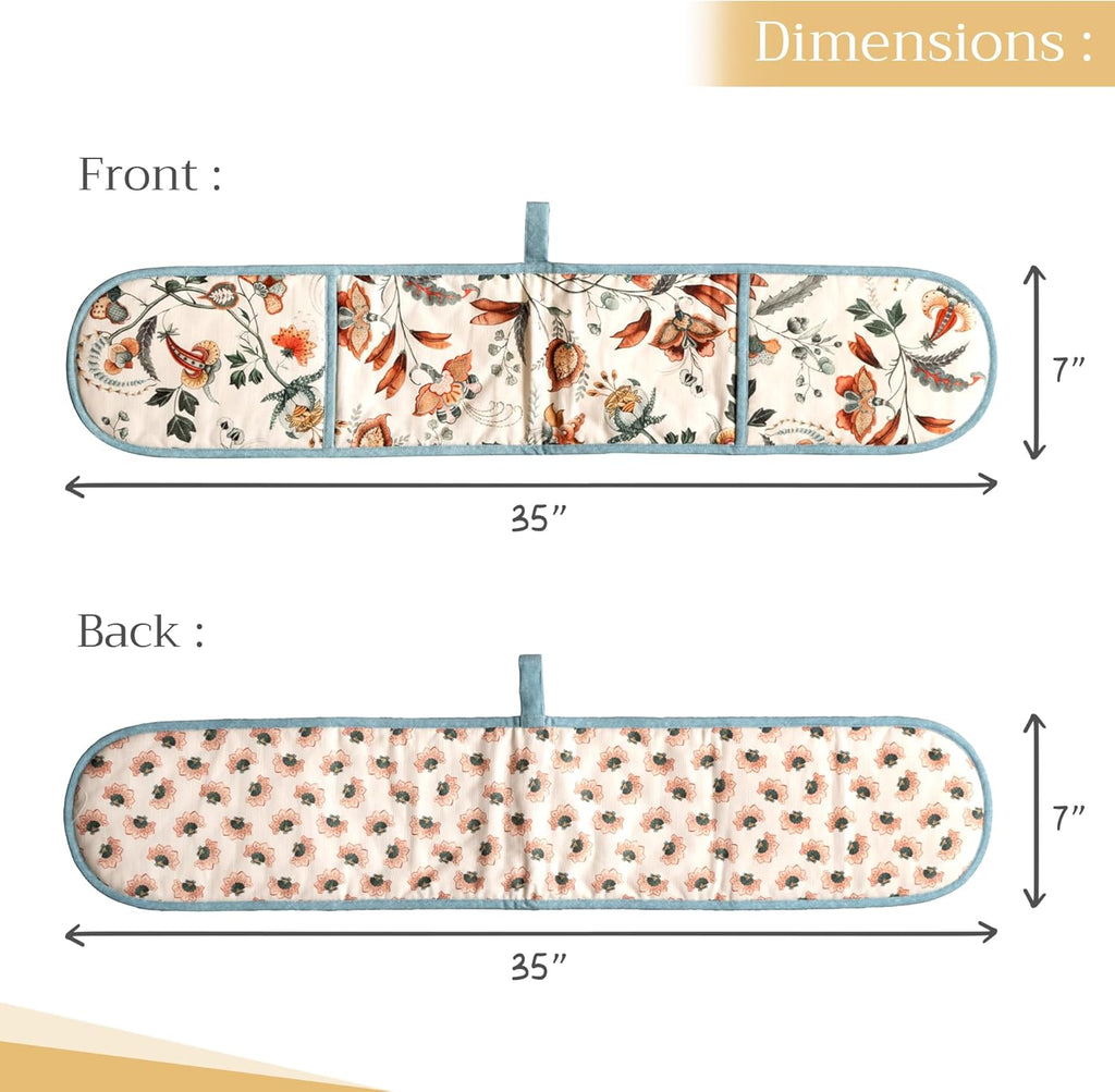 Maison d' Hermine Double Oven Mitts 100% Cotton 7"x35" Double Oven Mitt Heat Resistant BBQ Cooking Gloves with Loop, Baking, Grilling, Home, Kitchen, Handling Hot Pans (Dalida)