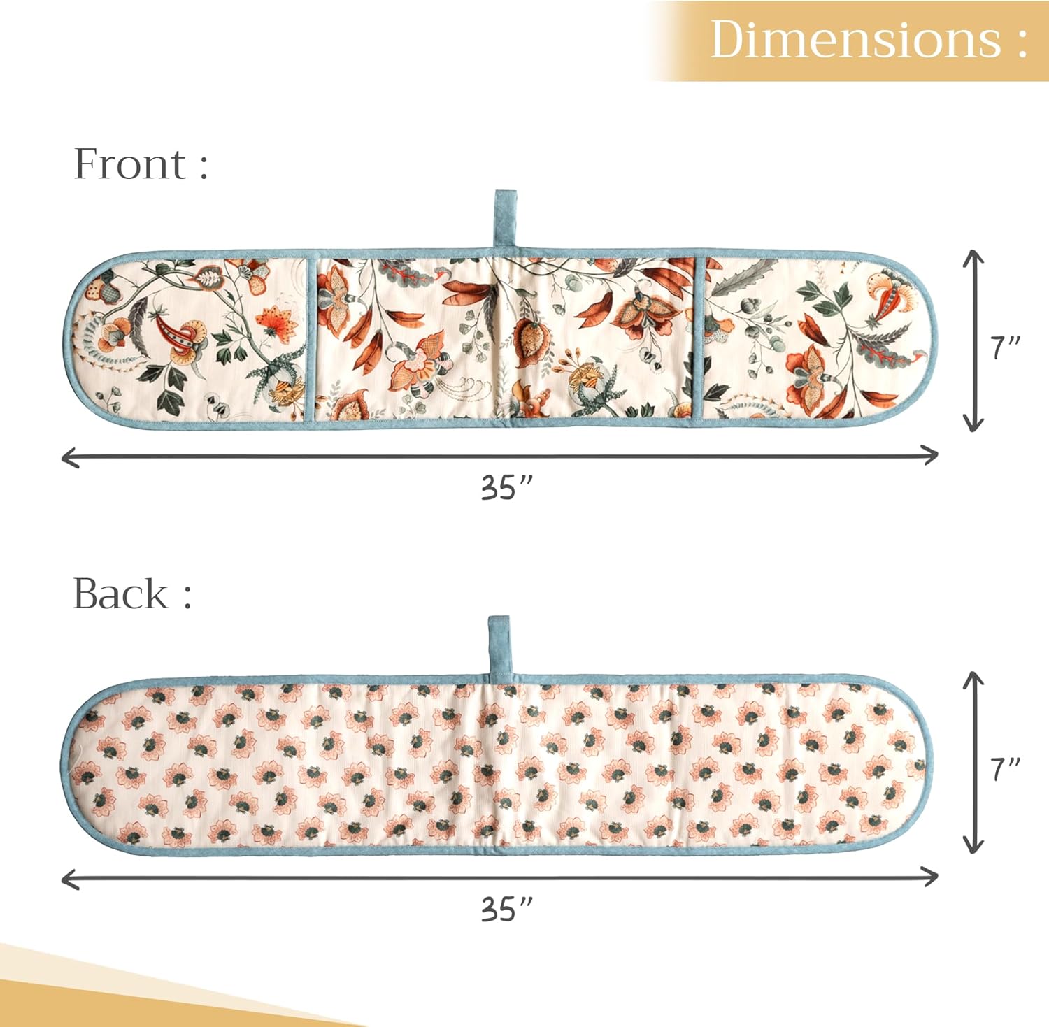 Maison d' Hermine Double Oven Mitts 100% Cotton 7"x35" Double Oven Mitt Heat Resistant BBQ Cooking Gloves with Loop, Baking, Grilling, Home, Kitchen, Handling Hot Pans (Dalida)