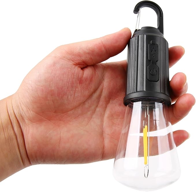 2Pcs Rechargeable Camping Light Bulbs,Portable LED Camping Lanterns,Hanging Tent Lamp with 3 Lighting Modes and Hook for Emergency, Hiking, Fishing, Backpacking,Power Outages