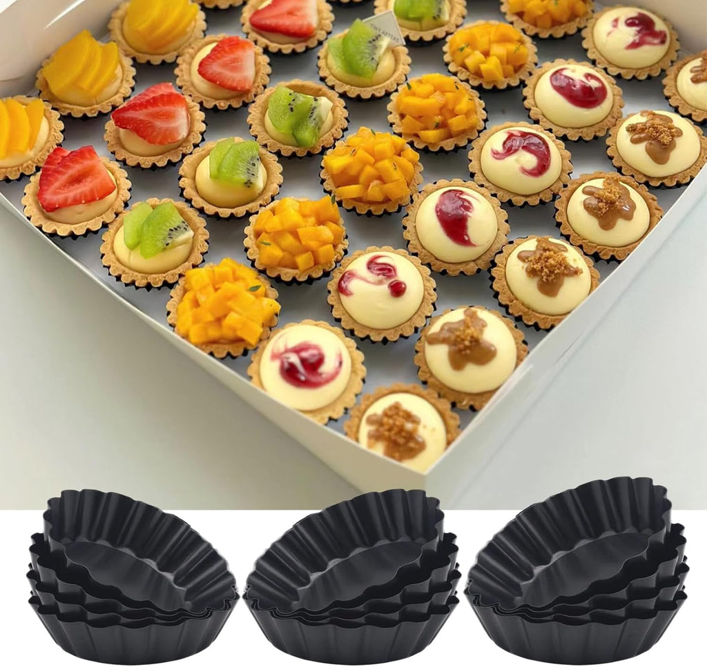 3 Inch Mini Quiche Pans 12 Pack, Round Egg Tart Molds with Removable Bottom. Small Tart Pans w/Non-Stick Coating Rugged Carbon Steel for Tartlets Shells Desert Making Christmas Festival Party