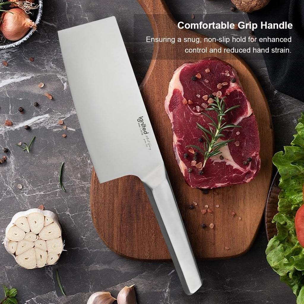7 inch Meat Cleaver, One-piece All-Metal Cleaver Knife, German 1.4116 High Carbon Stainless Steel Kitchen Knife, Chinese Cleaver with Hollow Handle