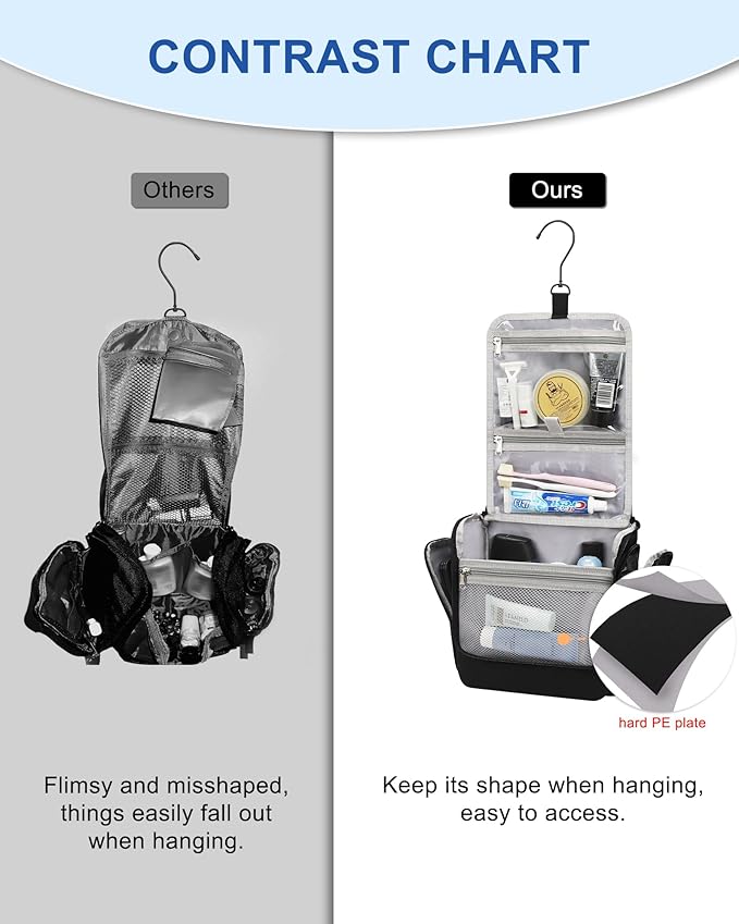 Relavel Hanging Toiletry Bag for Men and Women, Travel Toiletries Bag Water-resistant Large Makeup Cosmetic Organizer Storage, Shaving Dopp Kit Shower Bathroom Hygiene Bags, Carry-on Travel Essentials