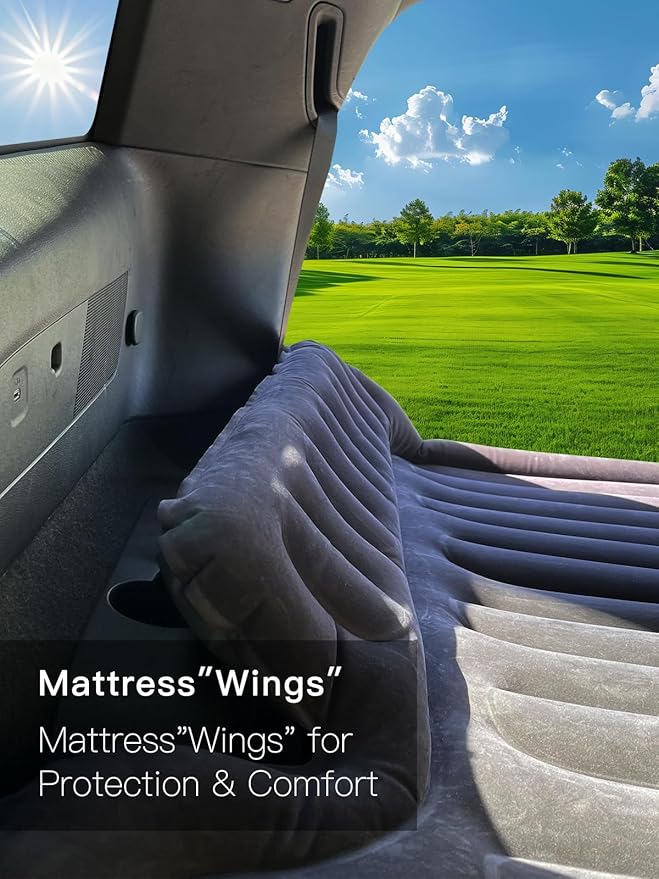 Upgraded SUV Air Mattress with Cordless Built-in Pump & 'Mattress Wings', 7-inch Height car Mattress | Car Camping for Mid/Large SUV, Minivan, Truck | 660 lb Capacity