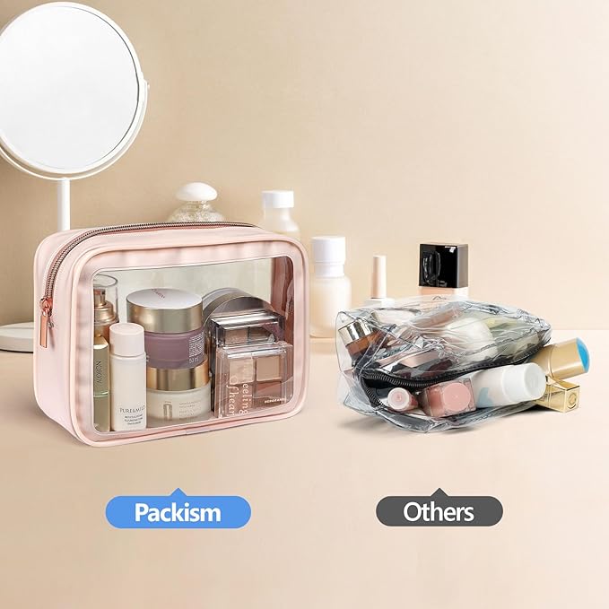 PACKISM TSA Approved Toiletry Bag - 3 Pack Upgrade Color-Edged Clear Makeup Bag, Clear Toiletry Bag For Traveling Fits Various Storage Needs, Black/Pink/Turquoise