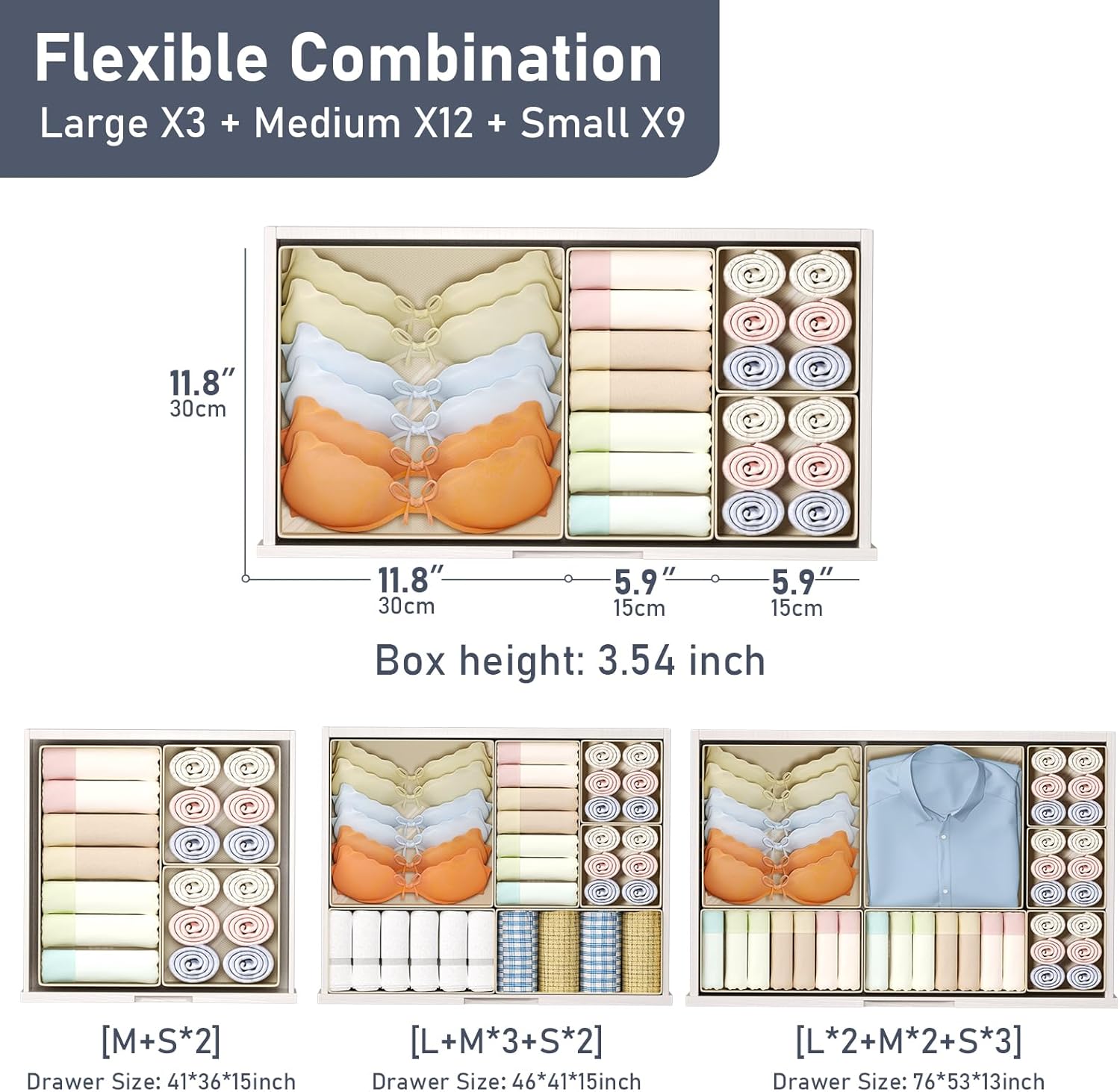 DIMJ Drawer Organizer Clothes 24 Pack - Foldable Baby Organizers and Storage & Dresser Organizer for Bedroom, Closet - Nursery Organization Dresser Dividers for underwear, Sock,Bra, Belt, Tie