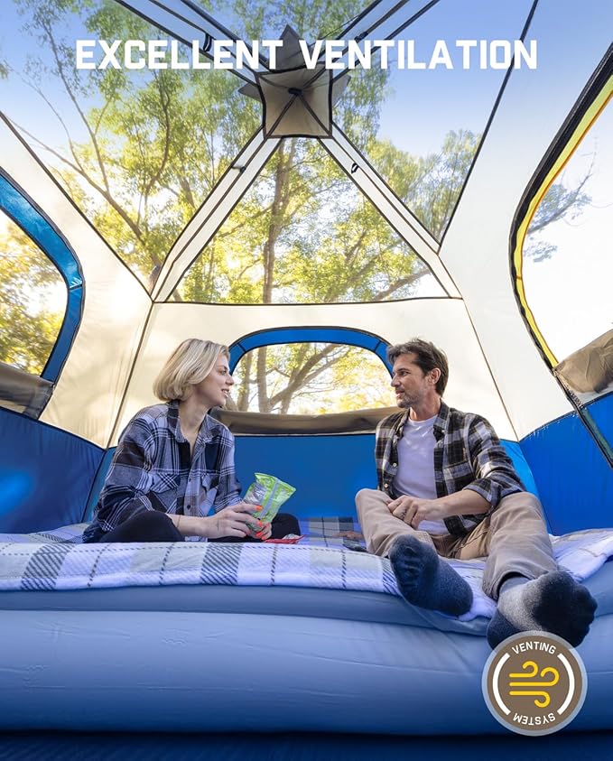 FanttikOutdoor Camping Tent 4/6/8/10 Person Instant Cabin Tent Setup in 60 Seconds with Rainfly & Windproof Portable with Carry Bag for Family Camping & Hiking, Upgraded Ventilation