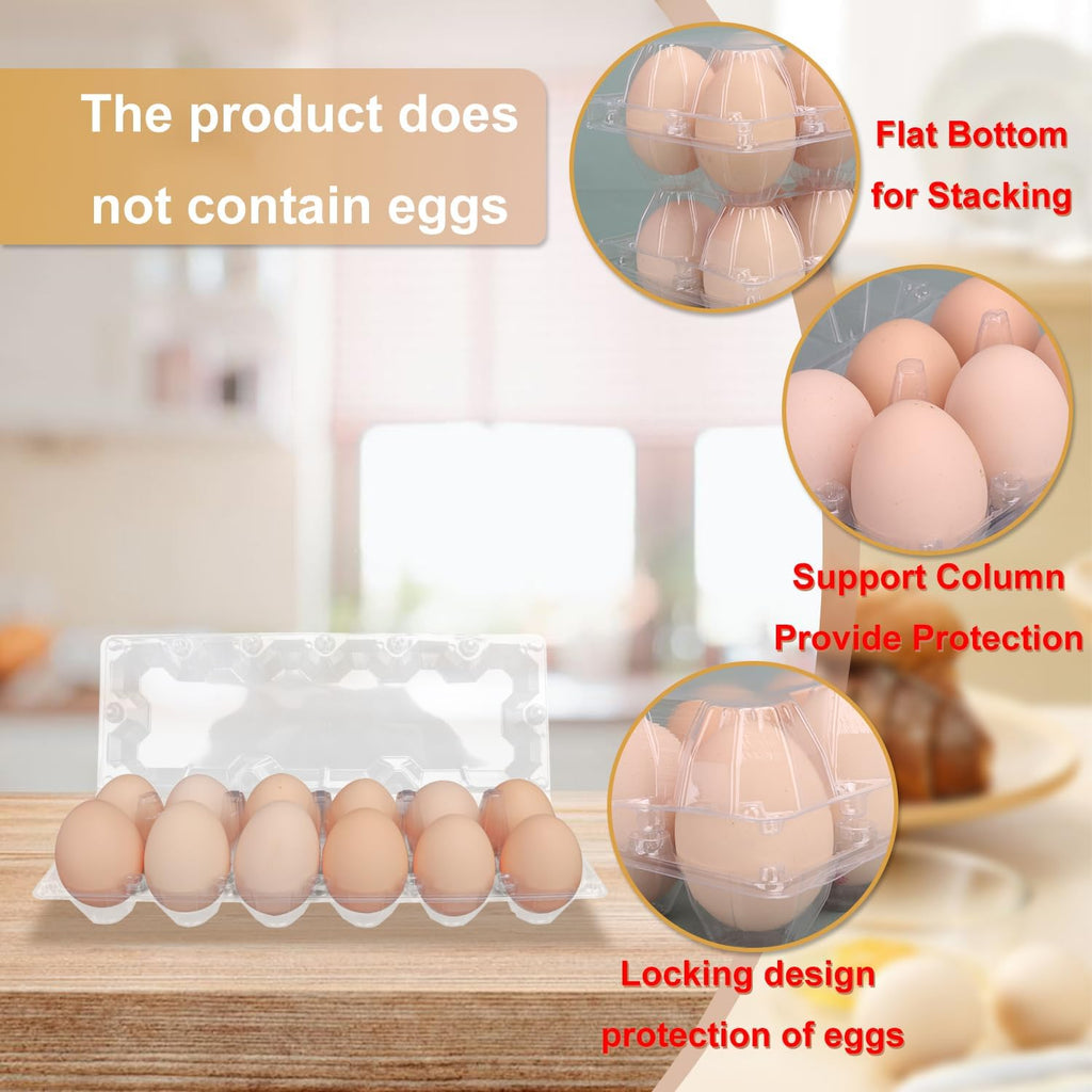 100 Pack Bulk Egg Cartons, Clear Plastic Chicken Egg Holders, Egg Tray Carton Holder for Home & Kitchen, Farm & Market Use, An Eco-Friendly Egg Storage Solution, 12 Grids(Medium Size)