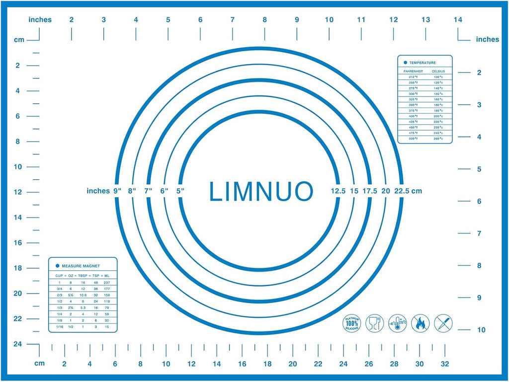 Silicone Baking Mat，Non Stick Rolling Dough with Measurements for Pie Pizza Cookies Fondant Making，Extra Thick Non Slip Silicone Pastry Mat
