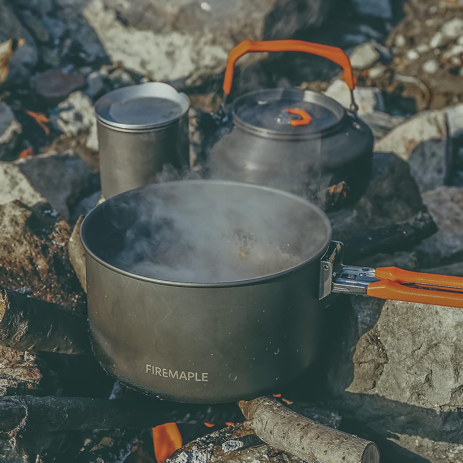 Fire-Maple Feast 4 Piece Camping Cookware Cookware Cookware Kit Outdoor Cookware Set with Pots, Kettle, Saucepans and Spatula for Hiking Fishing Picnic