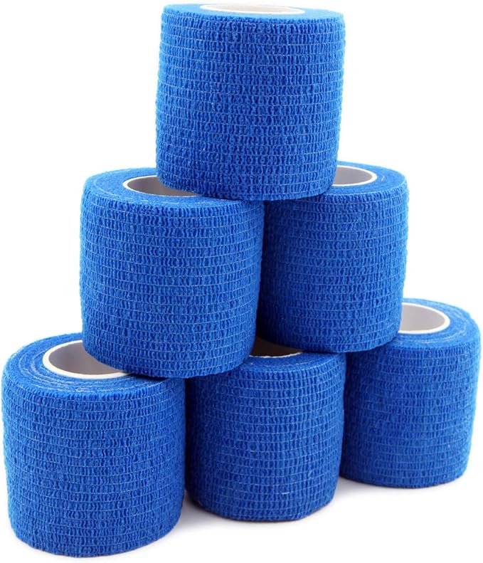 First Aid Self Adherent Cohesive Bandages, First Aid Tape Cohesive Wrap Bandage, Colorful Bandages(2 inches x 5 Yards,6 Packs,Blue)