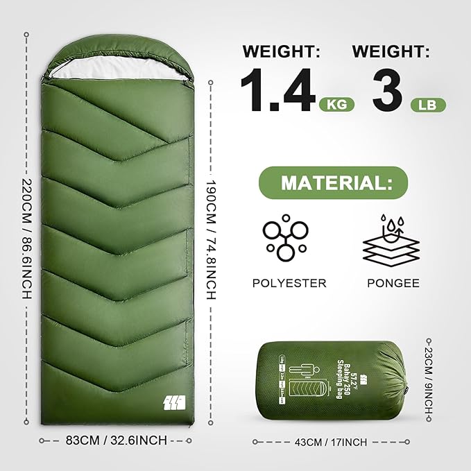 Sleeping Bags for Adults Cold Weather,Portable, Waterproof,Lightweight Sleeping Bag for Tall Girls Boys with Compression Sack for Warm Camping, Hiking, Outdoor & Indoor