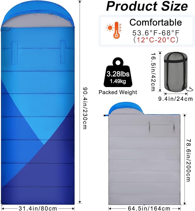 Basumee Sleeping Bags for Adults 3 Season Warm Cool Weather Wearable Camping Sleeping Bag with Compression Bag Portable Backpacking Hiking Camping Essential for Women Men Kids Teens