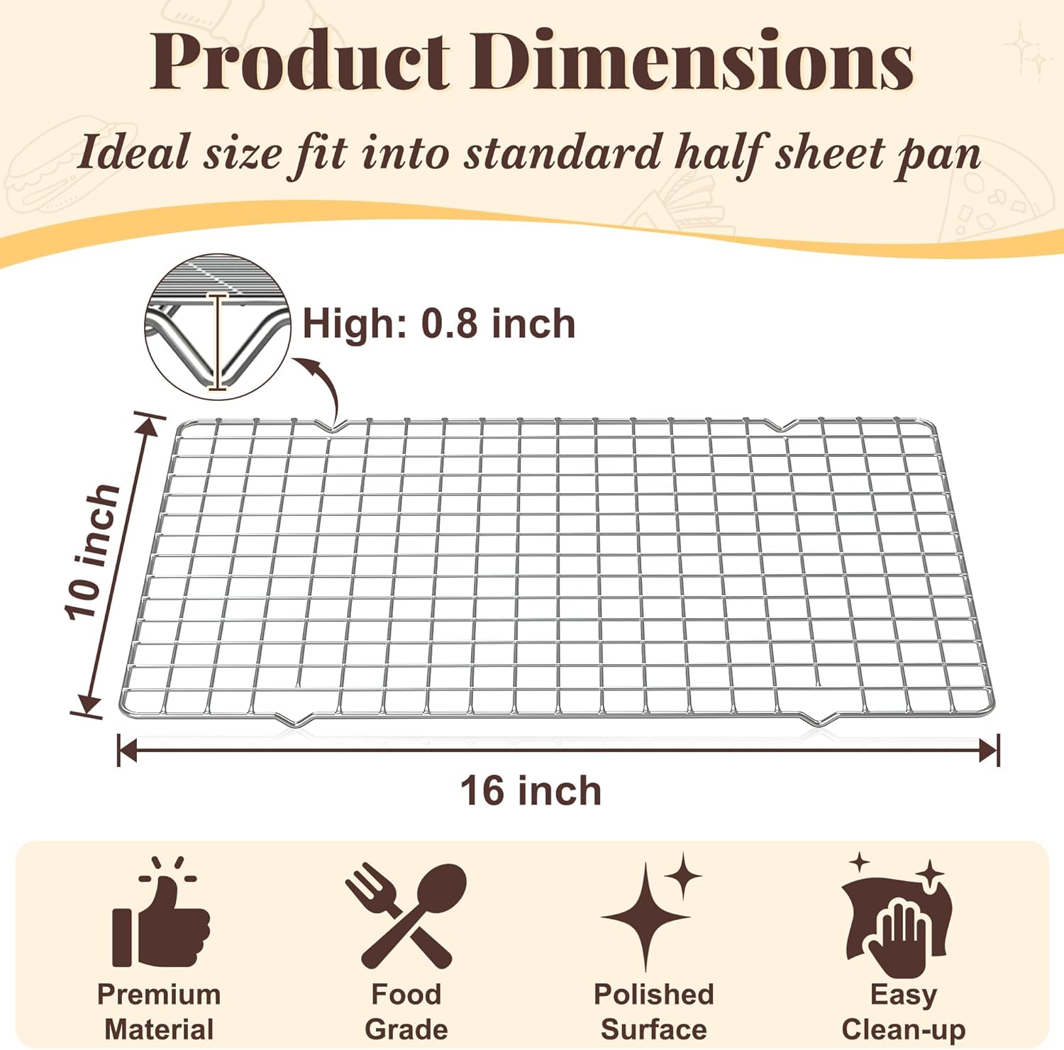Cooling Racks for Cooking and Baking - 2 PCS 10" x 16" Grid Wire Baking Rack for Oven Cooking, Baking, Grilling, Roasting -Dishwasher Safe Bacon Rack- Fits Half Sheet Cookie Pan