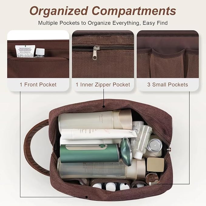 Travel Toiletry Bag for Men, Hanging Toiletry Organizer, Water Resistant Shaving Kit with Large Capacity for Travel Accessories (Coffee Brown)