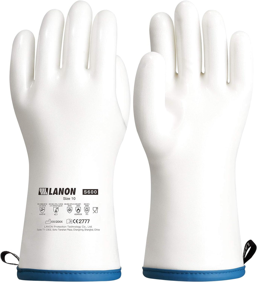 LANON Liquid Silicone Gloves, Heat Resistant Oven Gloves with Fingers, Food Grade, Waterproof, White, XL