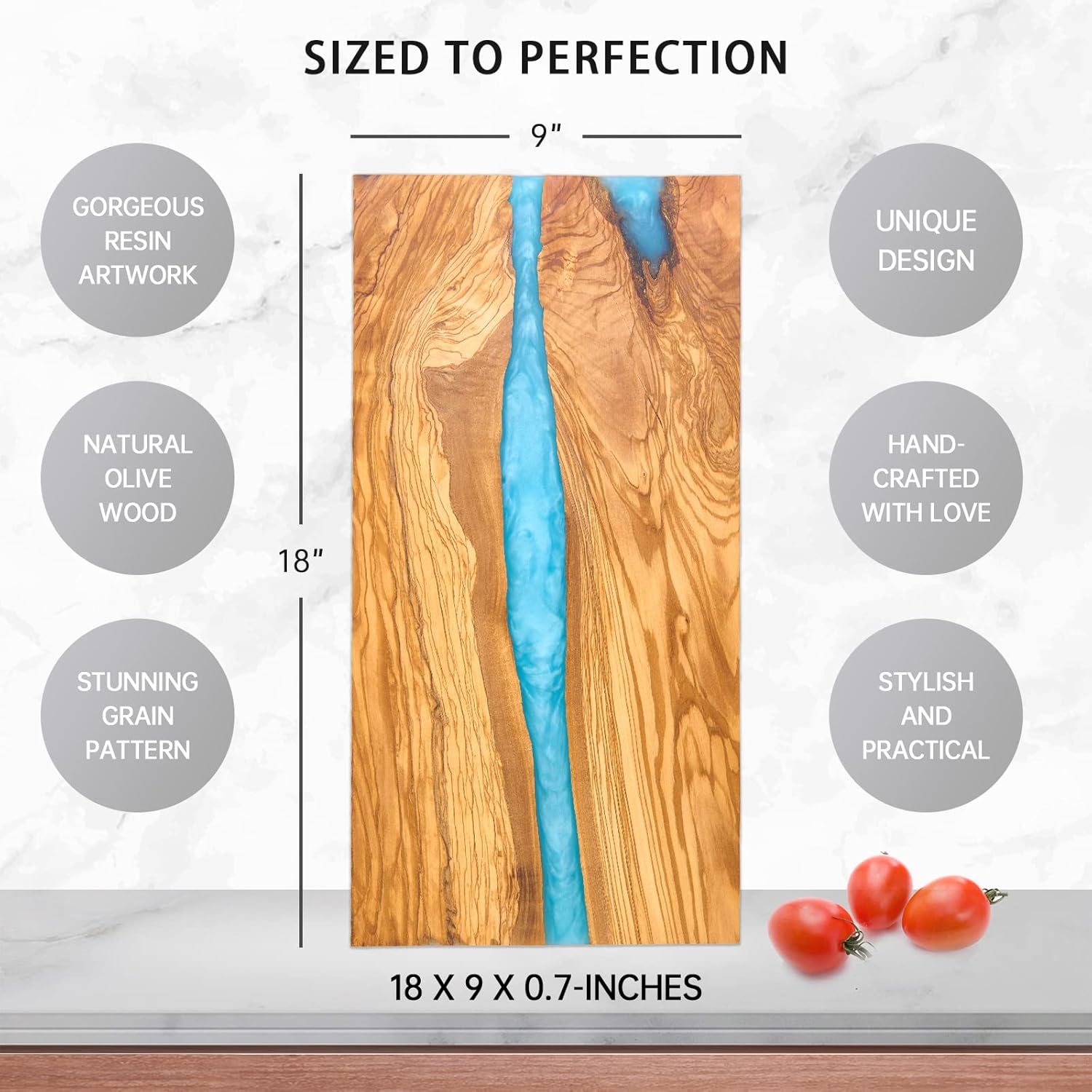 Italian Olive Wood luxury Cheese board with Resin, Charcuterie board, Chopping and Cutting Board for Meat Vegetable & Fruit, Wooden Epoxy Serving Board (Blue And White Gradient)