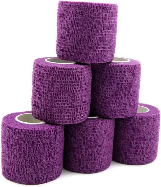 First Aid Tape Self Adhesive Bandage First Aid Bandages Cohesive Wrap Colorful Bandages(2 inches x 5 Yards,6 Packs,Purple)
