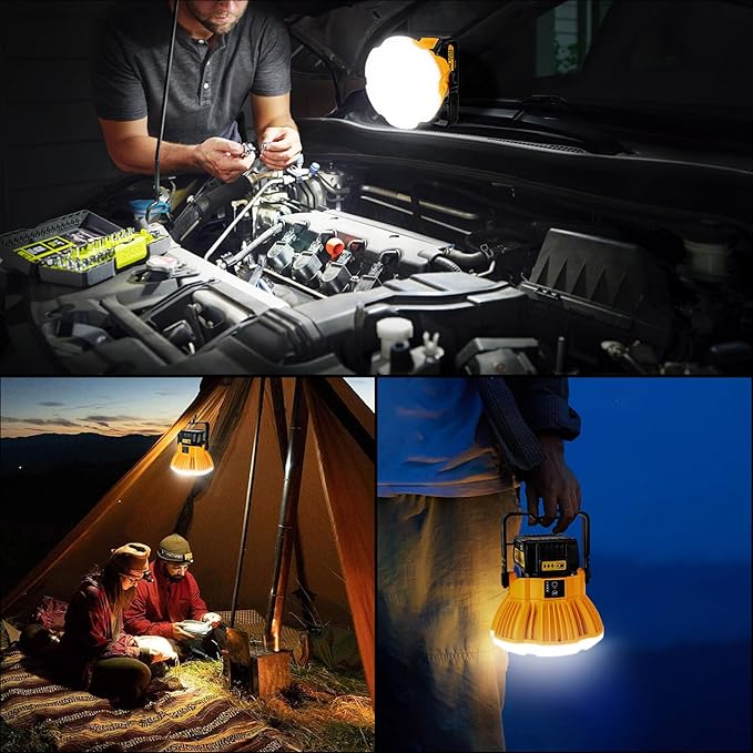 2400LM LED Camping Lantern Light for Dewalt 18V 20V MAX Battery, 3 Adjustable Brightness Cordless Portable LED Work Light Floodlight with Hook for Tent Jobsite Ceiling Light(No Battery)