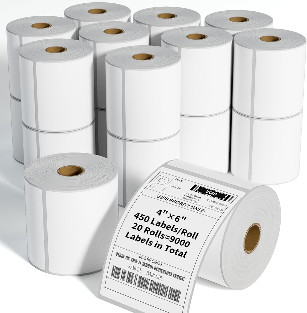 FungLam 4"x6" Direct Thermal Shipping Labels - Compatible with Zebra, Munbyn, Rollo Printers - 450 Labels Per Roll, 20 Rolls