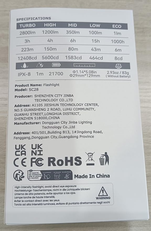 sofirn SC28 LED Tactical Flashlight 2800 Lumens Rechargeable Flashlight for Camping and Hiking