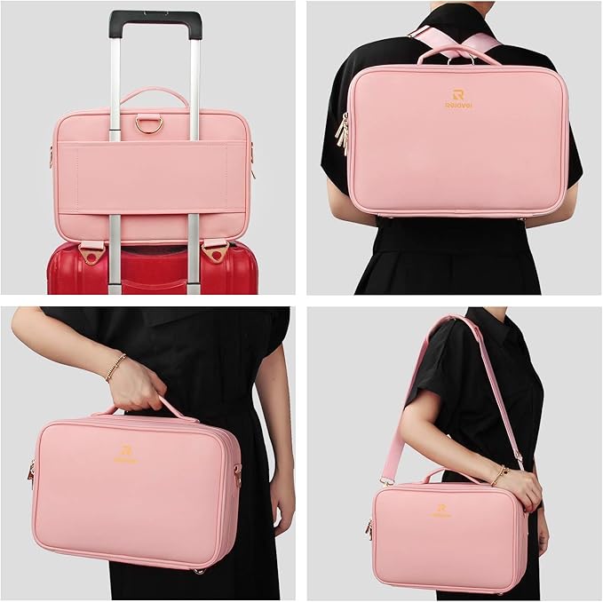 Relavel Travel Makeup Train Case Makeup Cosmetic Case Organizer Portable Artist Storage Bag with Adjustable Dividers for Cosmetics Makeup Brushes Toiletry Jewelry Digital Accessories