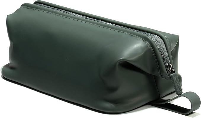 LINE+ARC Easy-to-Clean Silicone Dopp Kit (As Seen in Glamour and GQ) Extra-Wide Opening Anti-Stain (Forest, 3.5L) Toiletry Bag Travel Set Makeup Organizer Cosmetics Case Fabric Simple Hang Loop