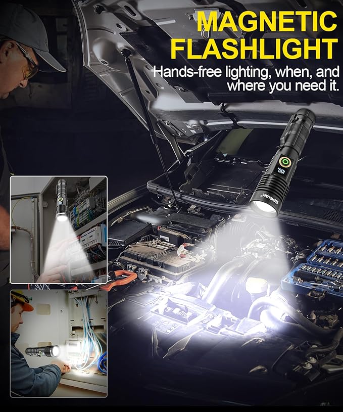 Rechargeable Flashlight High Lumens-12000LM Super Bright Magnetic Flash Light with Power Digital Display,3280Ft Long Range,Dimmable,Waterproof,Pocket Handheld Tactical LED Flashlights for Emergency