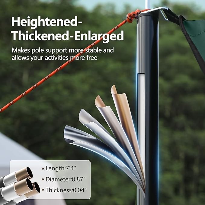 Camping Tarp with Poles & Retainer,15x12.5FT Large Waterproof 210D Oxford Cloth Camping Canopy, Anti-UV UPF100+ Tent Tarp Car Awning for Outdoor, Picnic, Hammock, Car, Backpacking(Green)