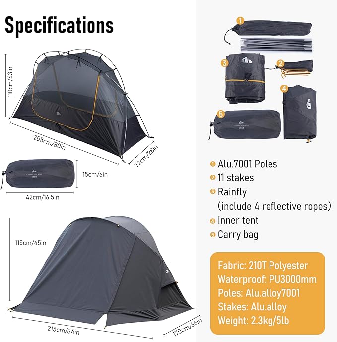 iClimb Ultralight 4 Season Solo Tent Waterproof with Snow Skirt Rainfly, Ground/Off The Ground Tent for Backpacking Camping Hiking Trekking Mountaineering