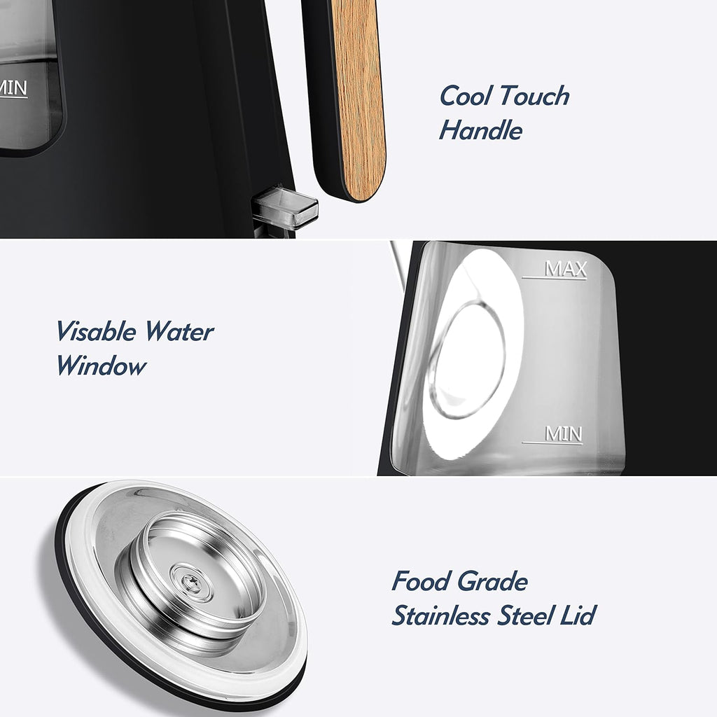 Topwit Electric Kettle, 1.0L Electric Tea Kettle with Removable Stainless Steel Infuser, BPA-Free Electric Glass Kettle with Window, Double Wall Water Warmer, Gooseneck, Auto-shut Off, Black