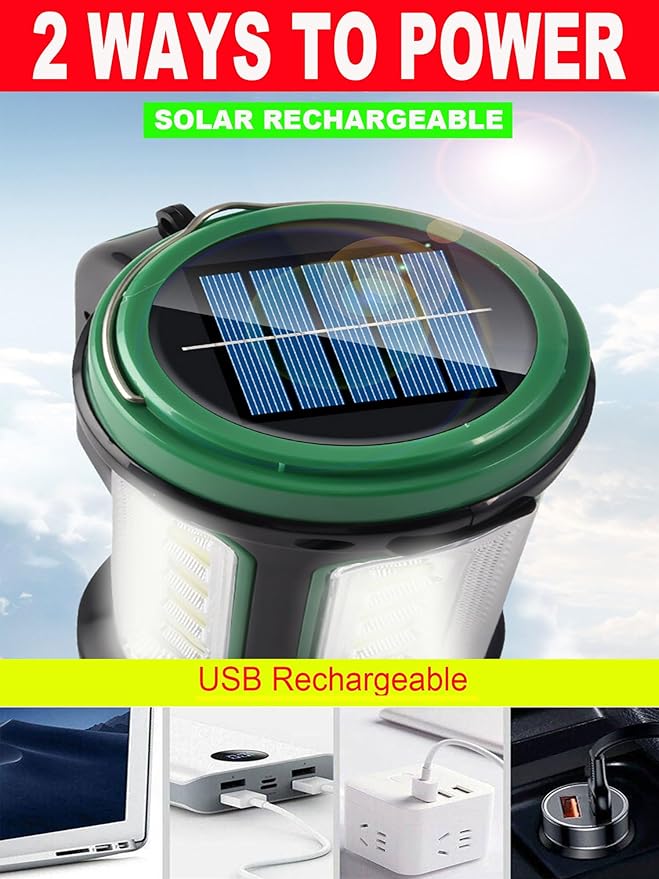 Solar Rechargeable LED Searchlight Spotlights, Super Bright 10000LM Handheld Spotlight Lantern, Multifunctional LED Lamp Camping Work Light, 6 Light Modes, Power Bank, IPX4 Waterproof