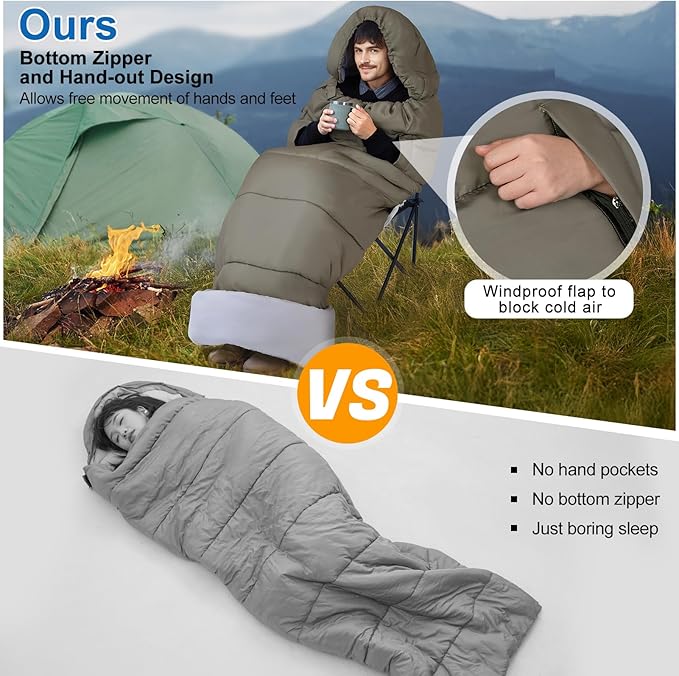 Basumee Sleeping Bags for Adults 3 Season Warm Cool Weather Wearable Camping Sleeping Bag with Compression Bag Portable Backpacking Hiking Camping Essential for Women Men Kids Teens
