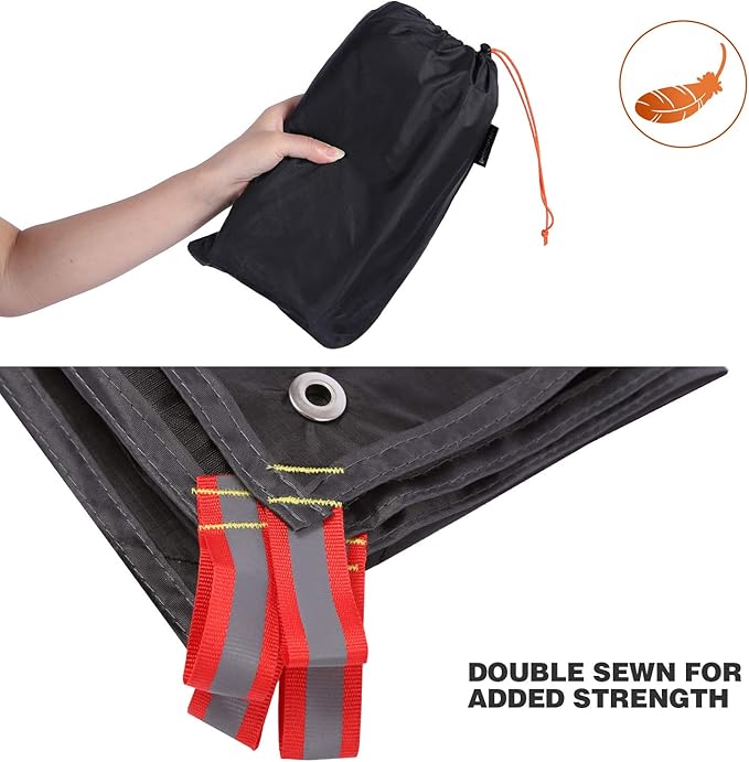 REDCAMP Ultralight Tent Footprint, PU 2000 Waterproof Camping Tent Tarp with Drawstring Carrying Bag for Ground Camping Hiking (118"x116" UL Black)