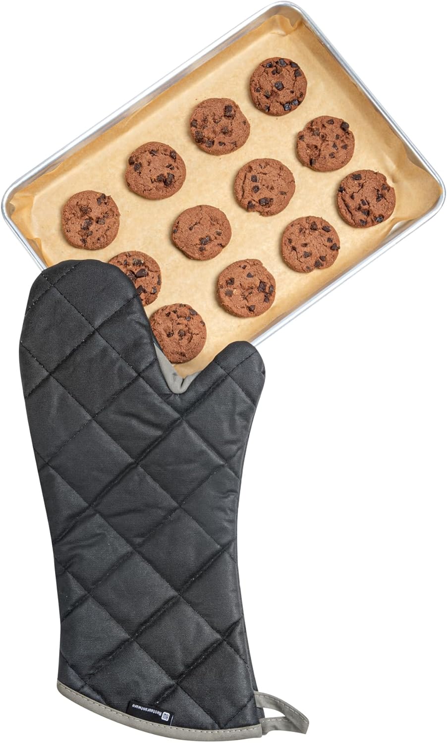 Restaurantware 17 x 8 Inch Heavy-Duty Oven Mitt 1 Flame Retardant Heat-Resistant Mitt - With Thumb Guard Hanging Loop Black Cotton Quilted Oven Mitts Heat-Resistant For Cooking And Baking