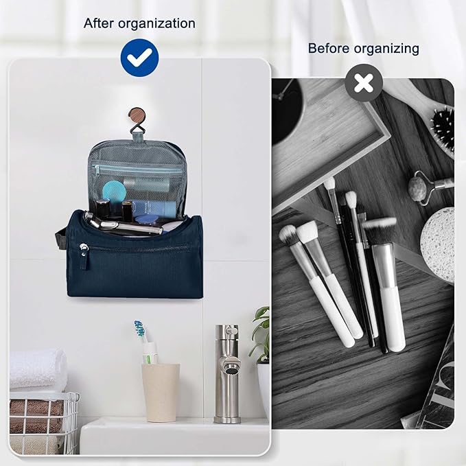 Hanging Toiletry Bag for Women and Men Traveling Makeup Large Capacity Cosmetics Portable Dopp Kit Storage Organizer Bag with Hanging Hook for Toiletries Brushes (Dark Blue)