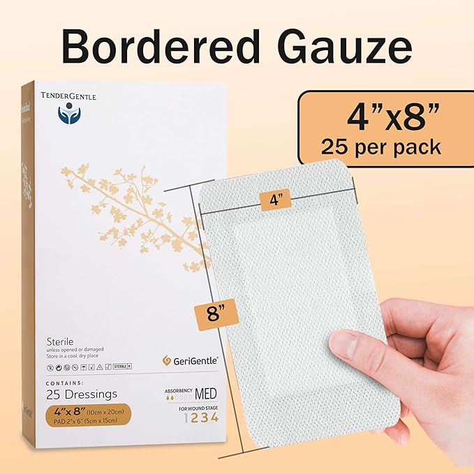 Bordered Gauze Island Dressing 4x8-25 Adhesive Gauze Pads for Wound Protection - Good for Hospitals, Medical Facilities, First Aid Kits, and More