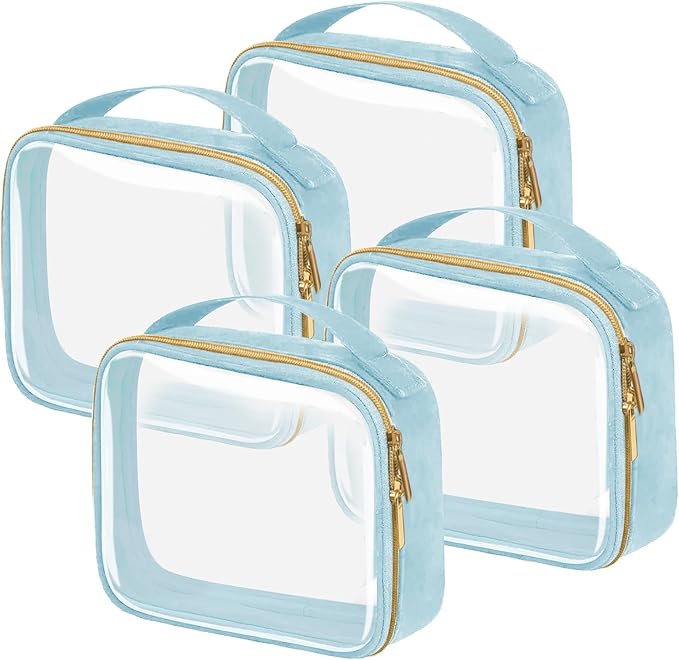 TSA Approved Travel Toiletry Bag,4 Pack Clear Makeup Bags with Handles,Quart Size Clear Cosmetic Bags for Traveling Women,Men,Carry on Airport Airline Compliant Bag,Blue