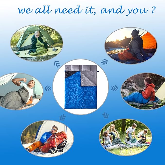 Tuphen Double Sleeping Bag, Sleeping Bag with 2 Pillows, Queen Size XL Bag for 2 People, Cold Warm Weather- 3 Seasons, Waterproof Adults for Camping, Backpacking or Hiking