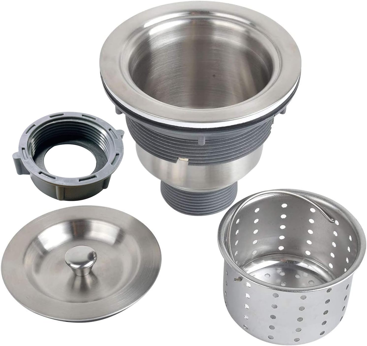 3-1/2 Inch Sink Drain Assembly Kit, Removable Deep Sink Strainer Basket with Sink Stopper/Sealing Lid for Home, Kitchen, Stainless Steel